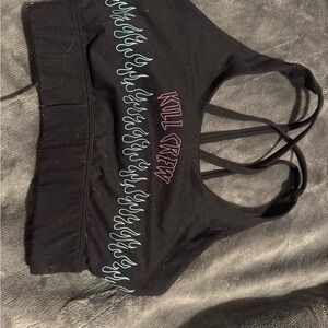 Kill Crew Black Sports Bra with Teal and Pink Flames